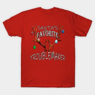 Christmas Santa’s Favorite Troublemaker Reindeer Gift Funny Xmas Graphic T-Shirt